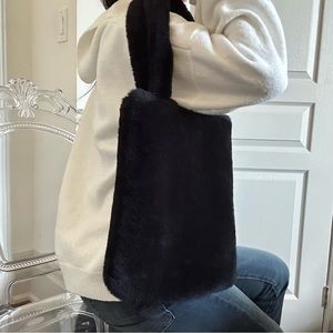 Forever 21 Black Fluffy Tote With Magnetic Clasp